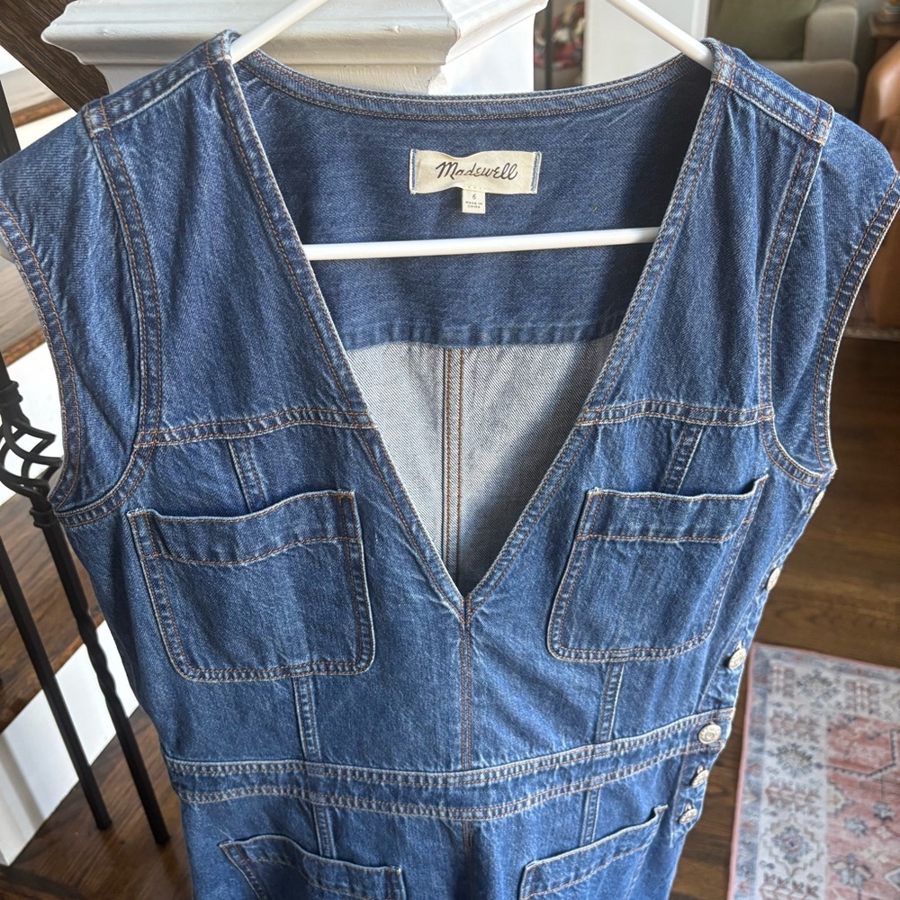 Madewell Denim Cap Sleeve mini Dress with Pockets - Size 6 - Picture 3 of 6